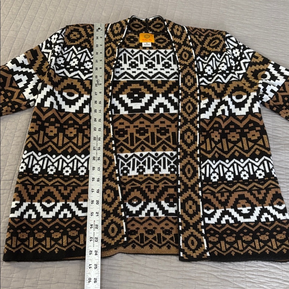 Stunning Ruby Rd. Aztec/Geometric Print Open Cardigan - Size Medium - Picture 4 of 6